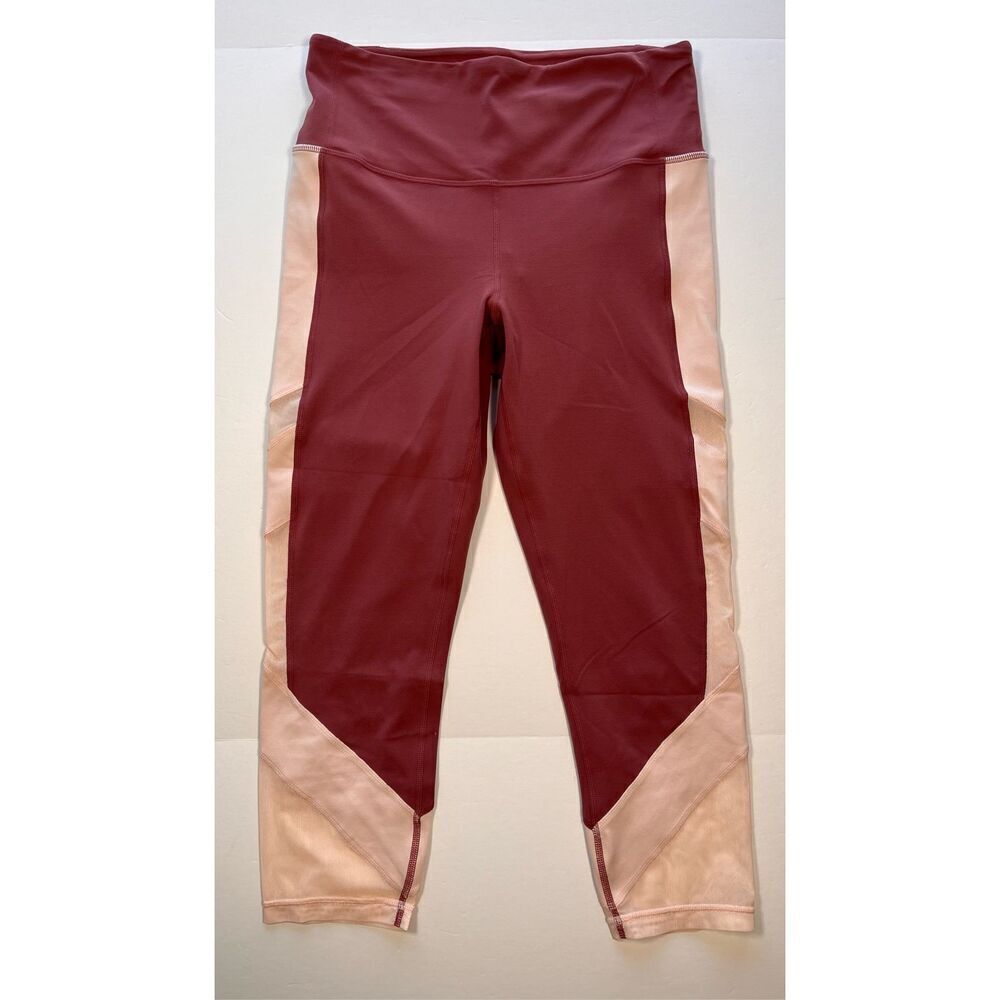 Athleta Exhale Capri 7/8 Legging Crushed Berry Size Medium EUC SheerMesh Detail - Picture 2 of 10